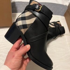 Burberry Black and Tan Heeled Boots
